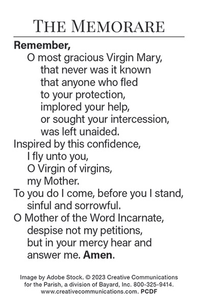 Memorare Prayer Card - Jpg file