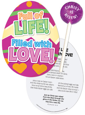 Full of Life! Filled with Love! Easter Candy Card with Sucker (Set of 12)