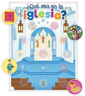 What do I See at Church? Activity Sheet with Stickers (Set of 12) - Spanish