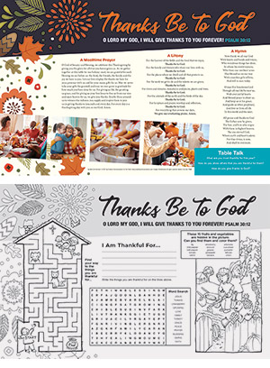 Thanks Be To God Thanksgiving Placemat (Set of 50)
